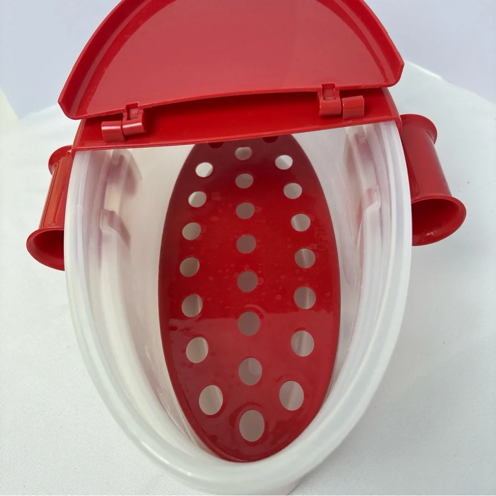 Telebrand Microwave Pasta Boat Cooker Red‎ Steamer Strainer Lid Veggie Cooker